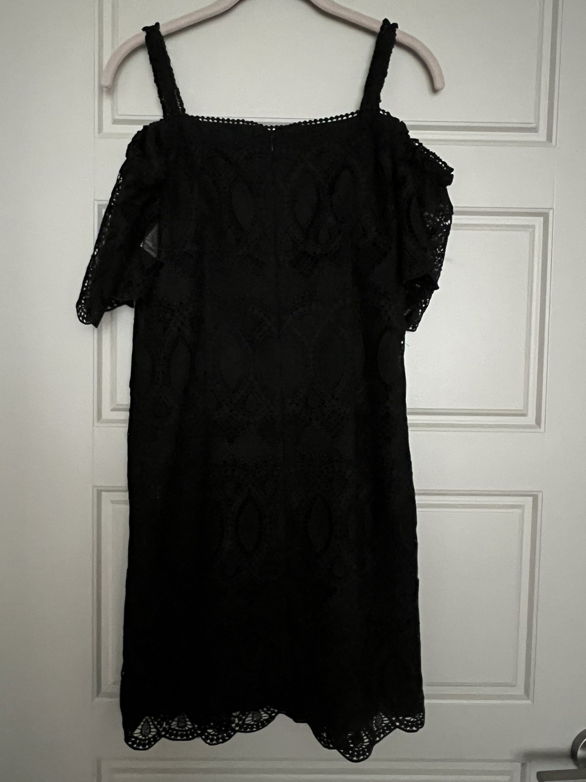 NWT White House Black Market black cold shoulder Crochet lace sheath dress, 6