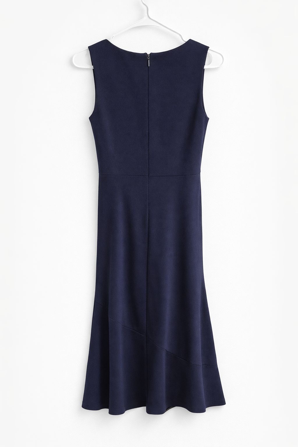 Elegant Navy Blue Sleeveless Draped Wrap Midi Dress Side Slit Lined Size M