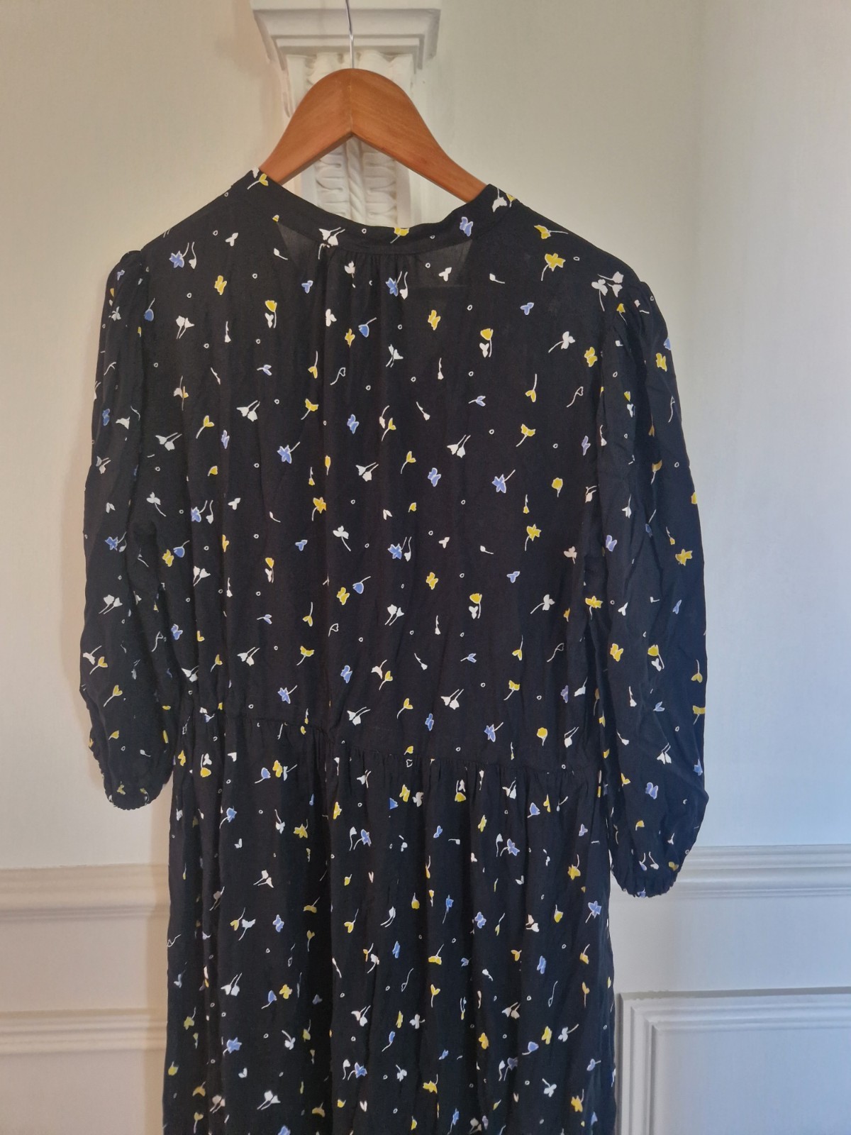 Finery Dress Size 14 Black Colour Pattern Midi Long Button Up Spring Summer