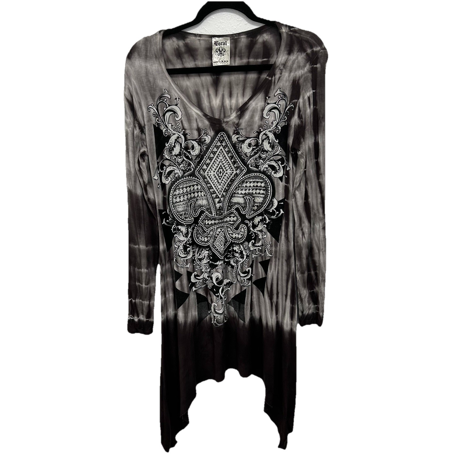Vocal Shark Bite Tie Dye Tunic Dress Crystal Fleur De Lis Goth Grunge Punk Sz M