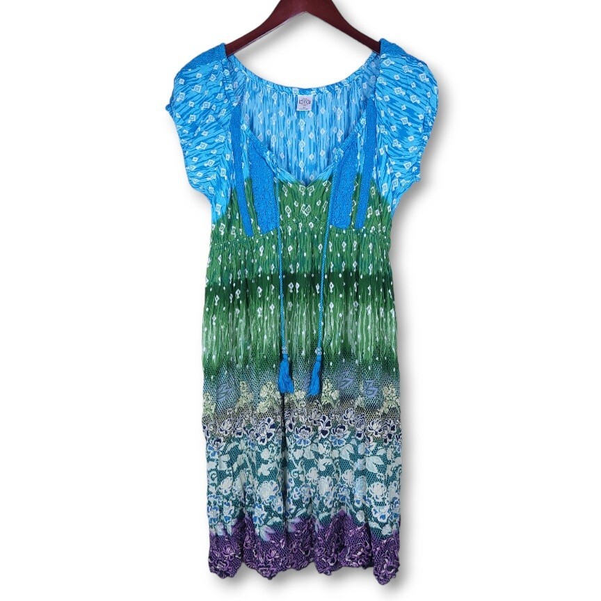 BILA Printed Crochet Tassel Dress Sz M