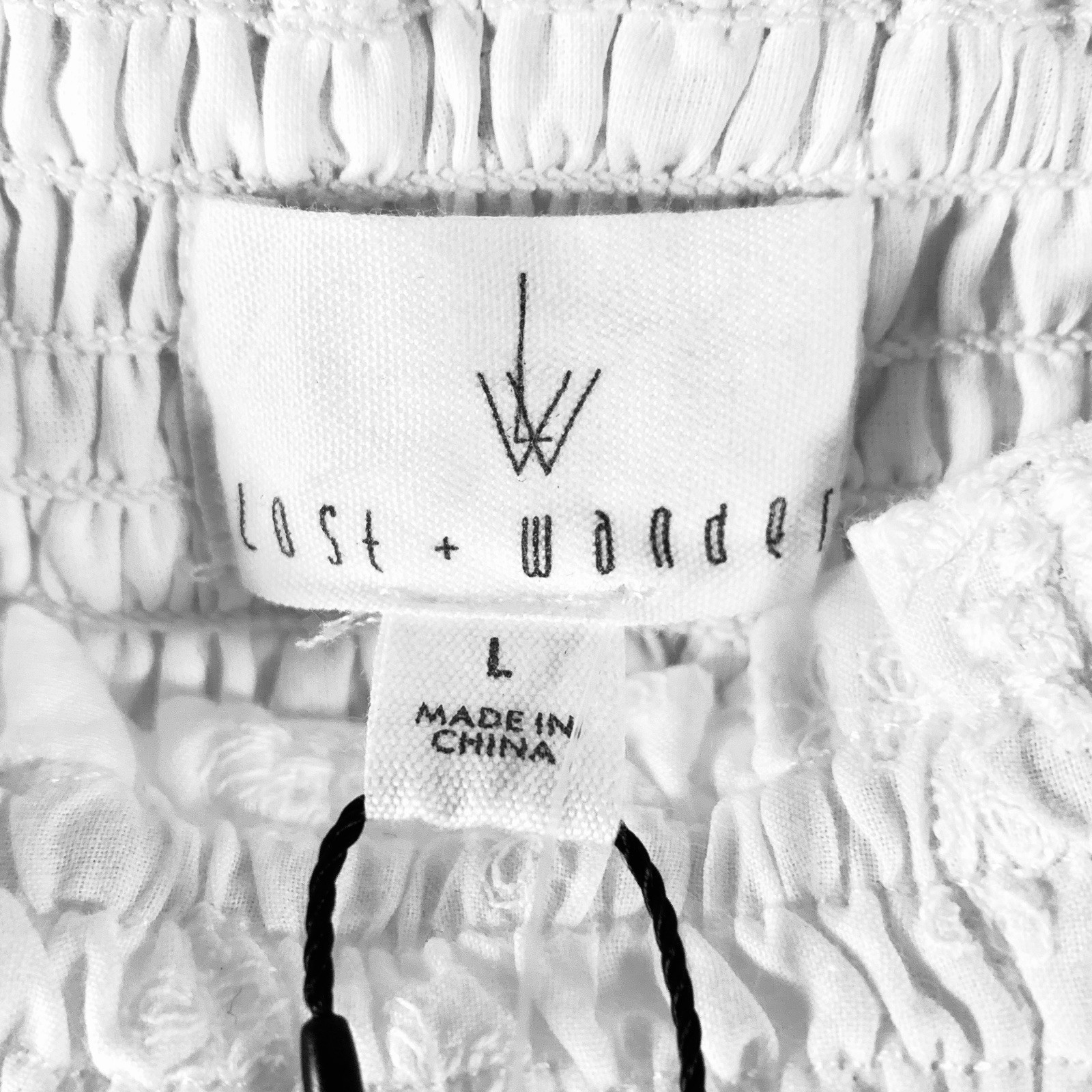 Lost + Wander size Large Smocked 100% Cotton Bow Strap Dress Embossed Print NWT