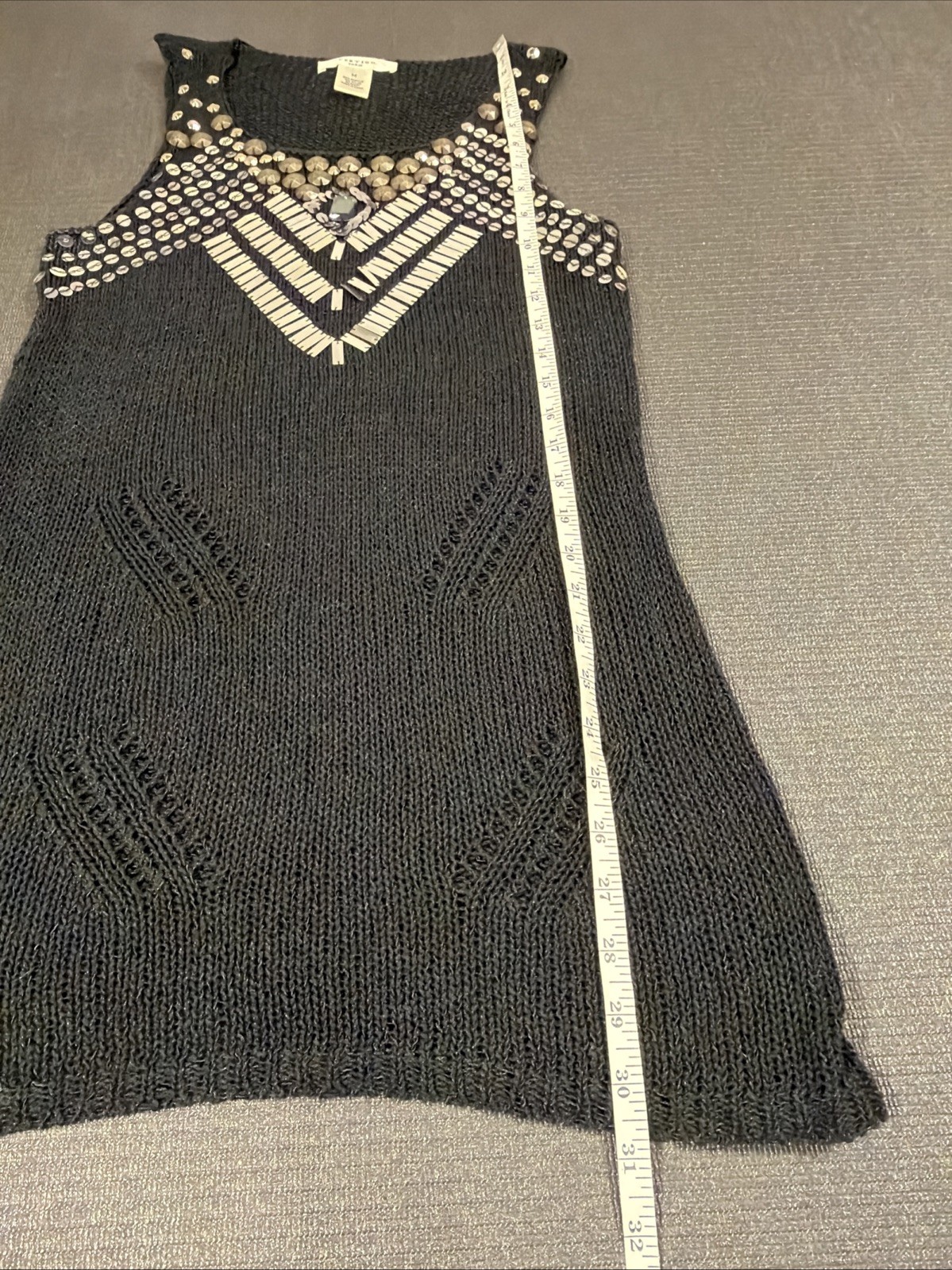Vertigo Paris Beaded Sequin Open Knit Sleeveless Dress Acrylic Nylon Size Medium