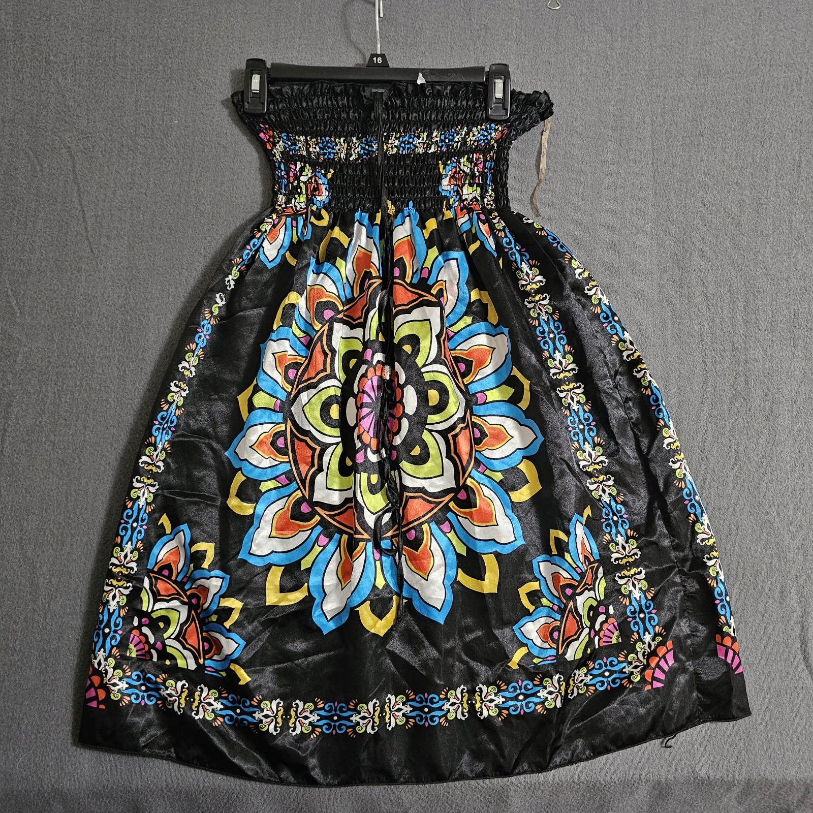 Ocean Breeze Large 100% Polyester Black Dress Stain Glass Print Strapless