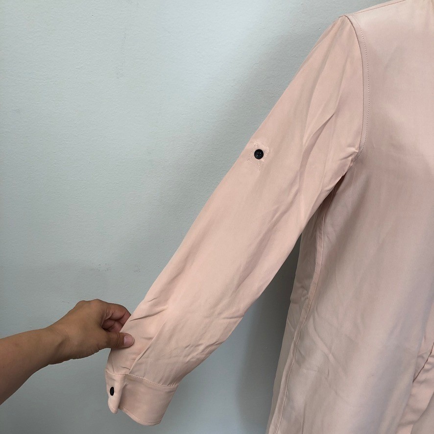 Rag & Bone Shirt Dress Womens 2 Blush Pink Silk Long Sleeve Contrast Hem Mini