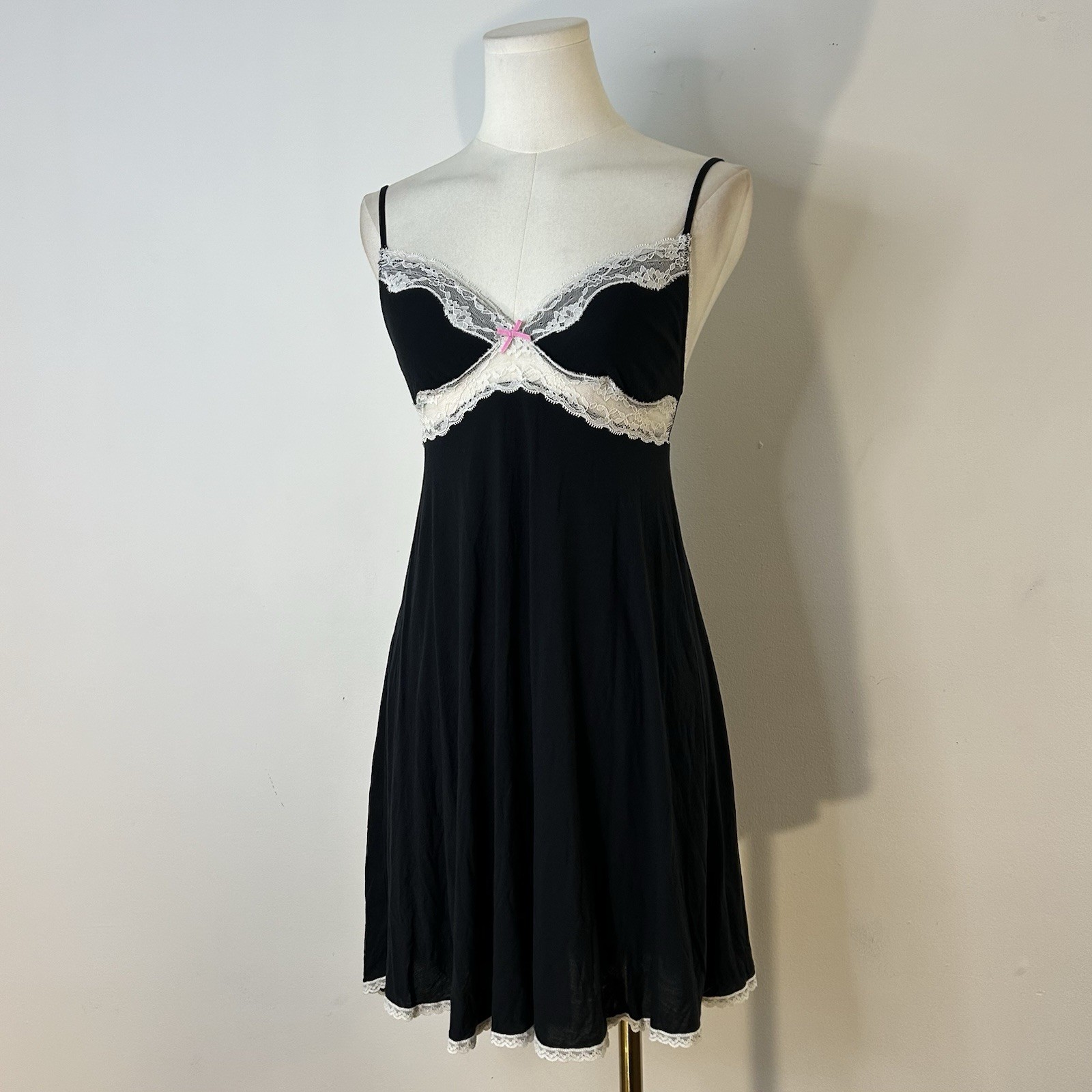 Y2K Lace Trim Babydoll Mini Dress Black Fairy Alt Grunge Egirl 32-33 Inch Bust