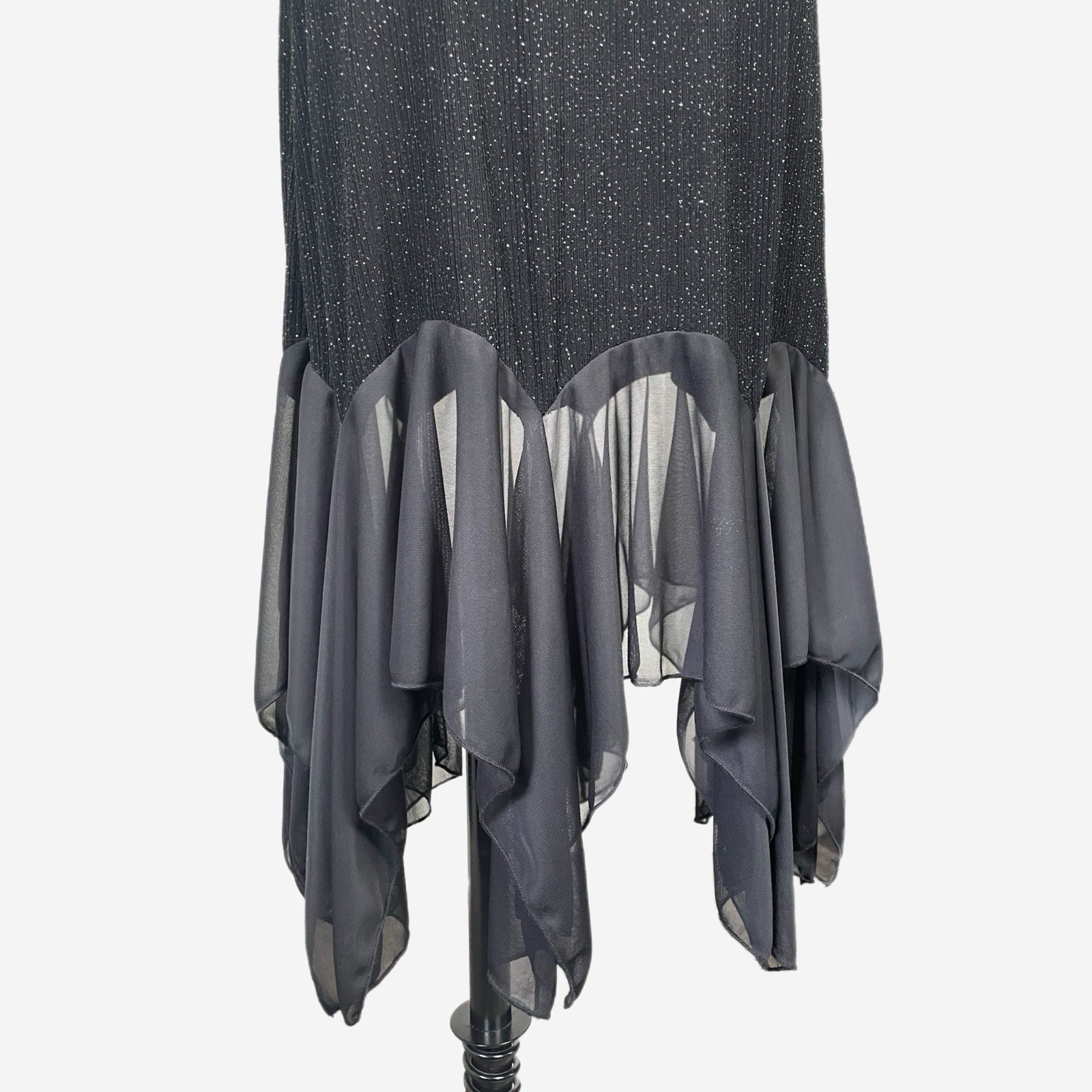 Vintage Y2K Onyx Nite Black glitter dress handkerchief hem holiday sparkle M