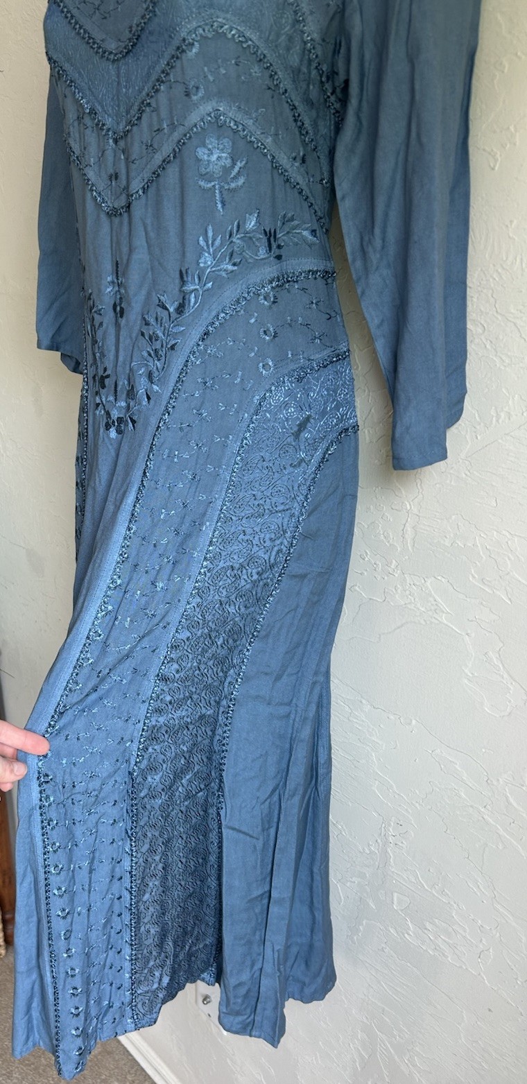 Marisol Embroidered Midi Dress M NWT Lace Up Boho Whimsigoth Fairy Cottagecore