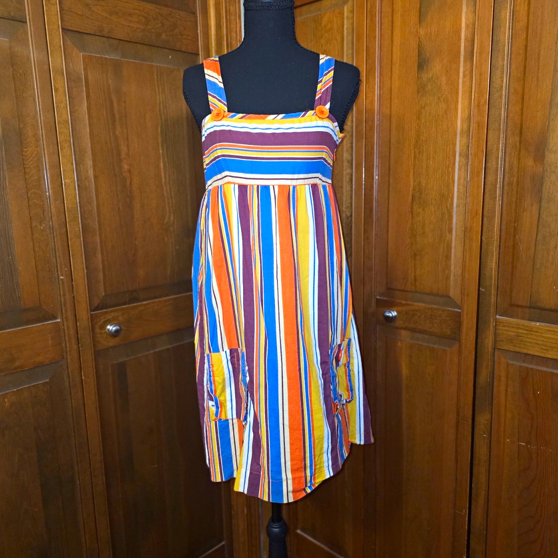 FOREVER 21 Multicolor Striped Tank Dress Pockets S – Missing Button On Pocket