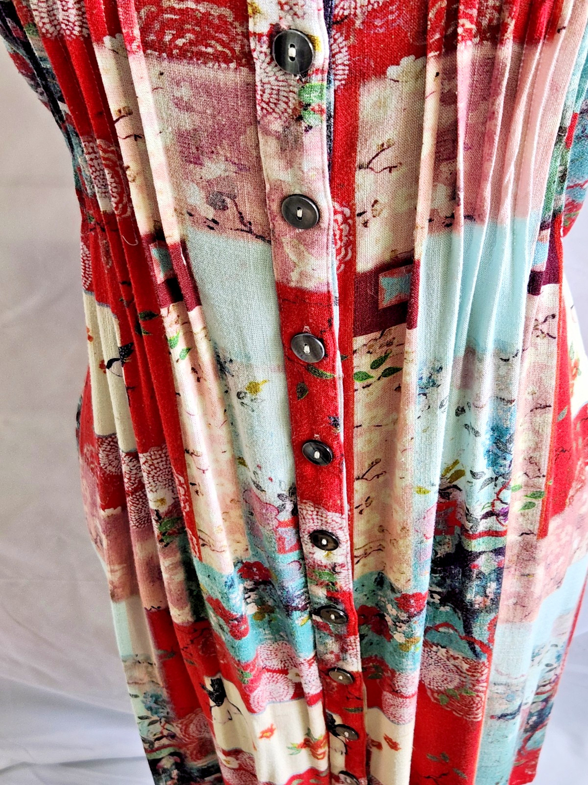 Blue Sky Clothing Co Patchwork Floral Linen Bamboo Button-Down Shirt Dress Boho