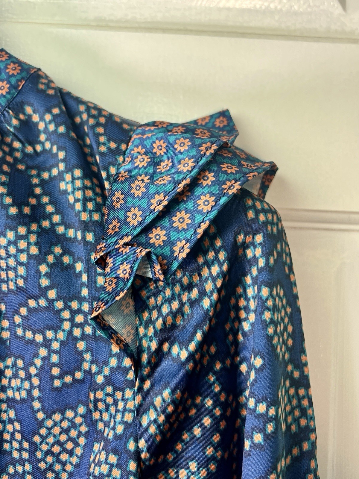 Current Air Womens Midi Dress Blue Floral Ruffle V-Neck Boho Chic S NWT $89