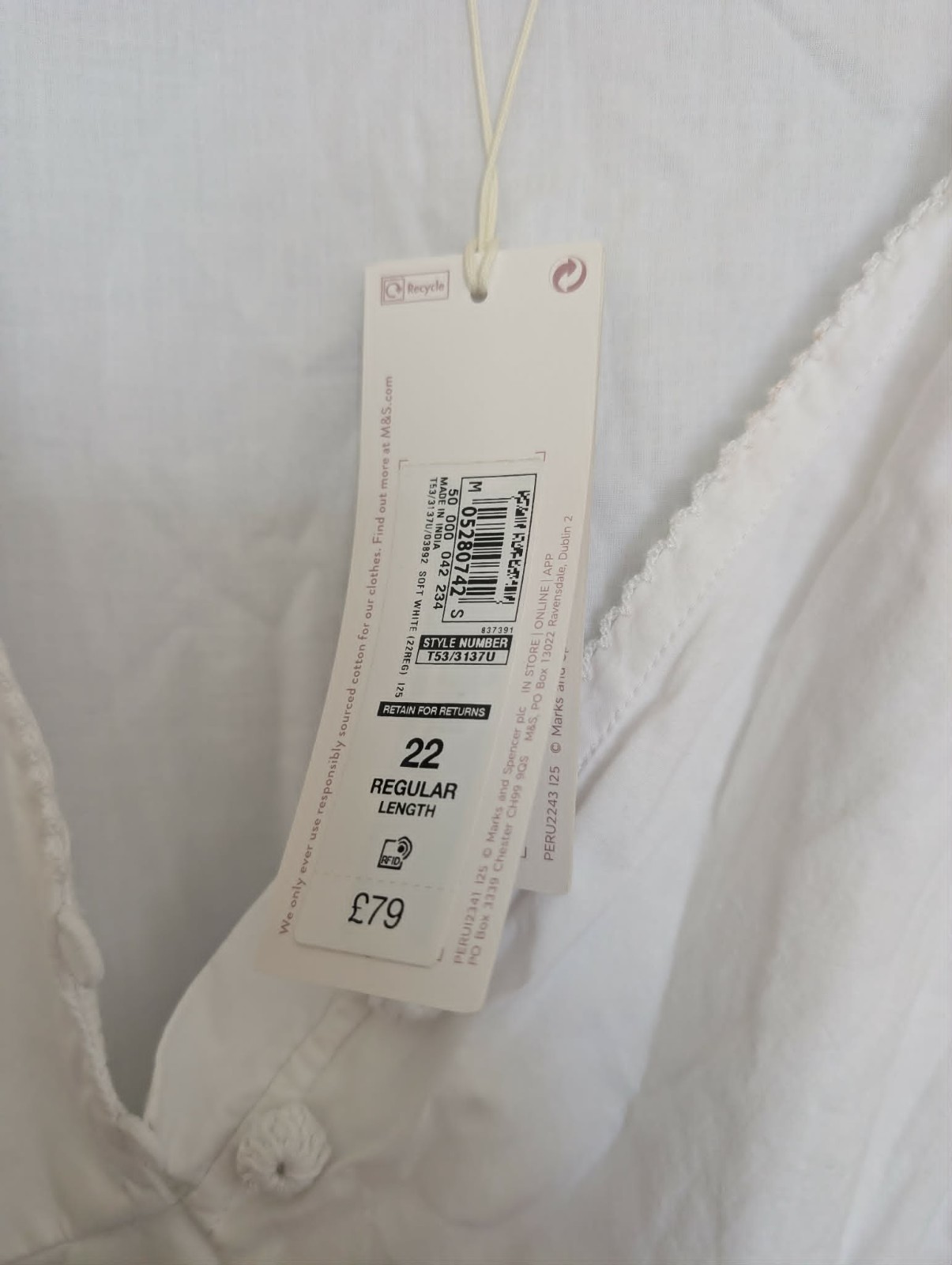 PER UNA SIZE 22 WHITE COTTON SUMMER DRESS NEW WITH TAGS