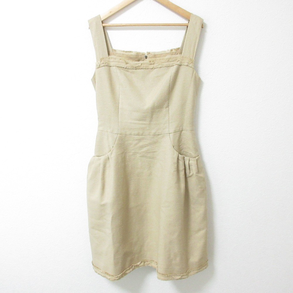 FOXEY Silk Linen-Like Knee-Length Sleeveless Dress Size 38 Beige Women USED