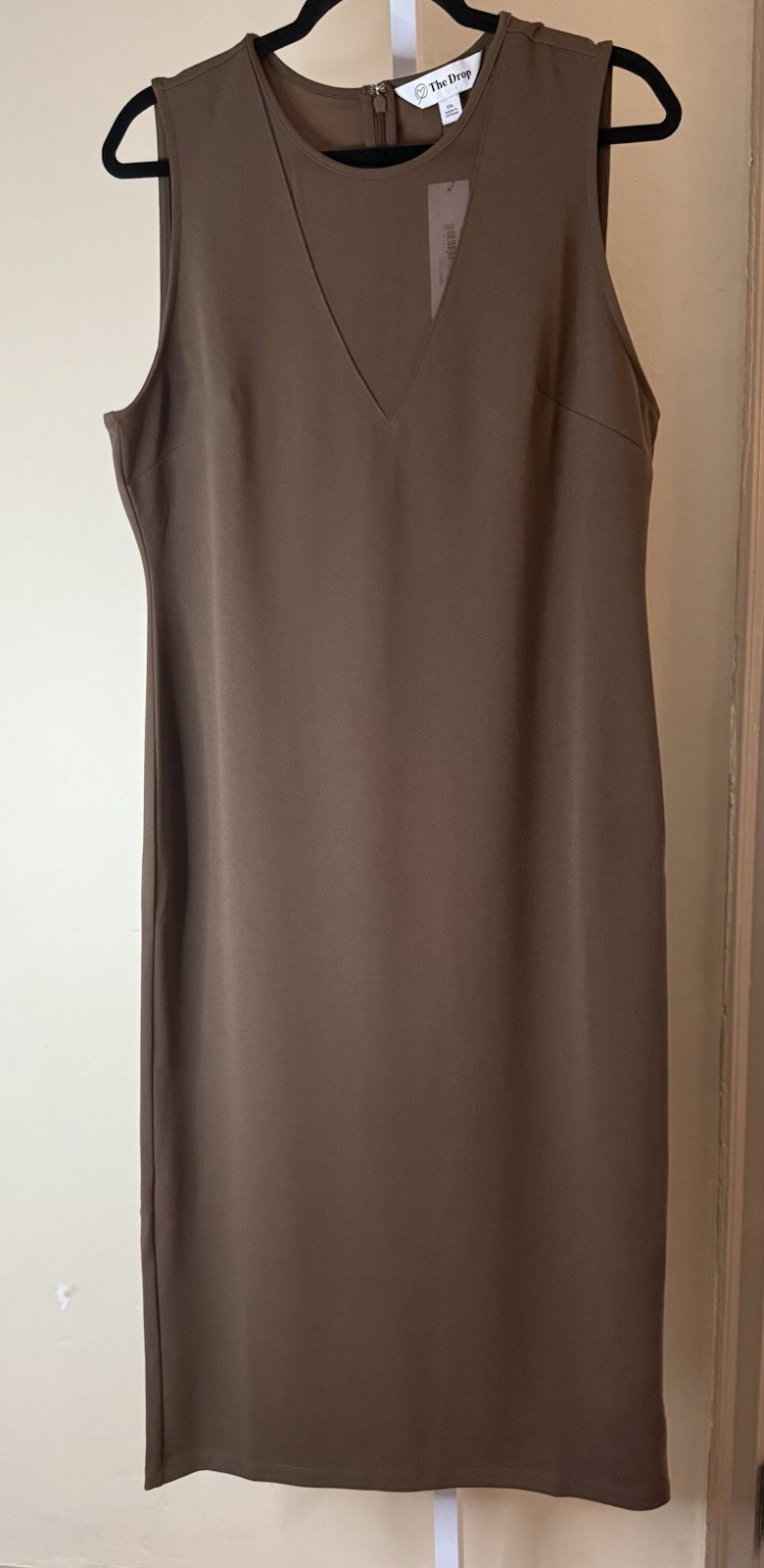The Drop Dress XXL Coffee Brown Sheer V Neck Slit NWT