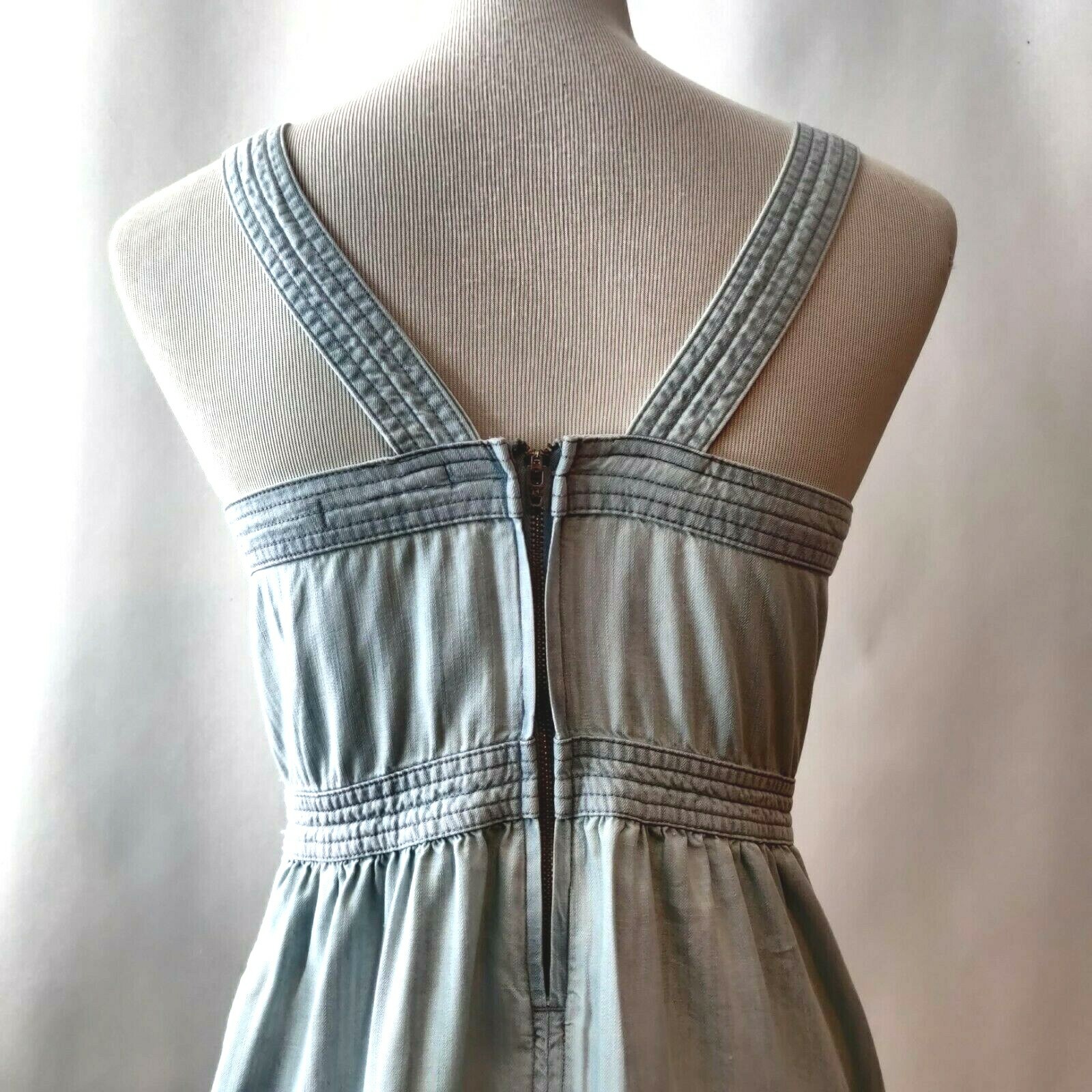Prana Womens Light Blue Chambray Back Zip Pockets Sun Drifter Sun Dress Small