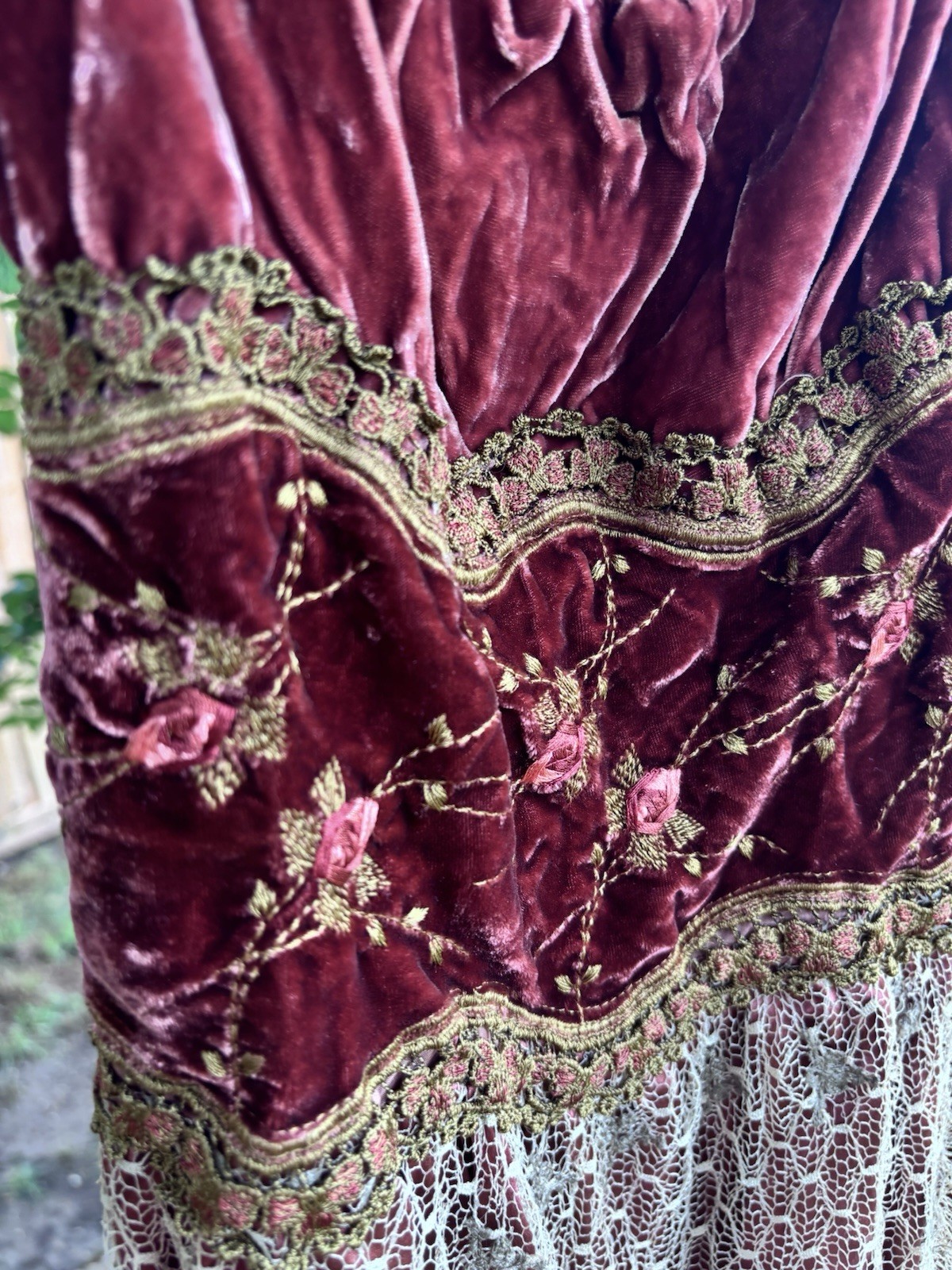 RARE Vintage Hale Bob 100% Silk Mesh Babydoll Velvet Burnout Maroon Dress Sz XS