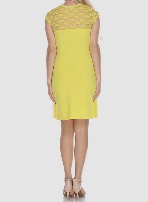 $84 White Mark Women’s Yellow Round Neck Lace Cut Out A-Line Dress Size L