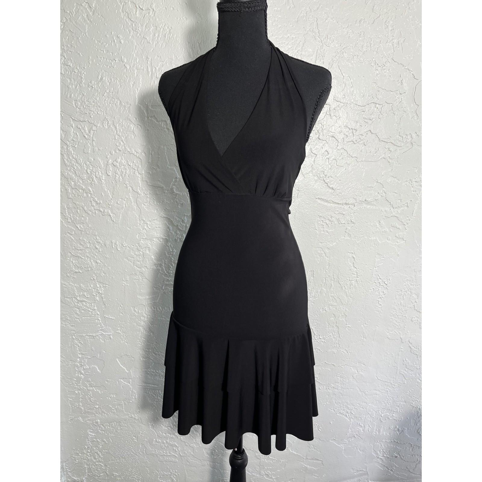 Lipstick Y2K Black Halter Dress Flounce Hem Bodycon Mini Dress M Made USA