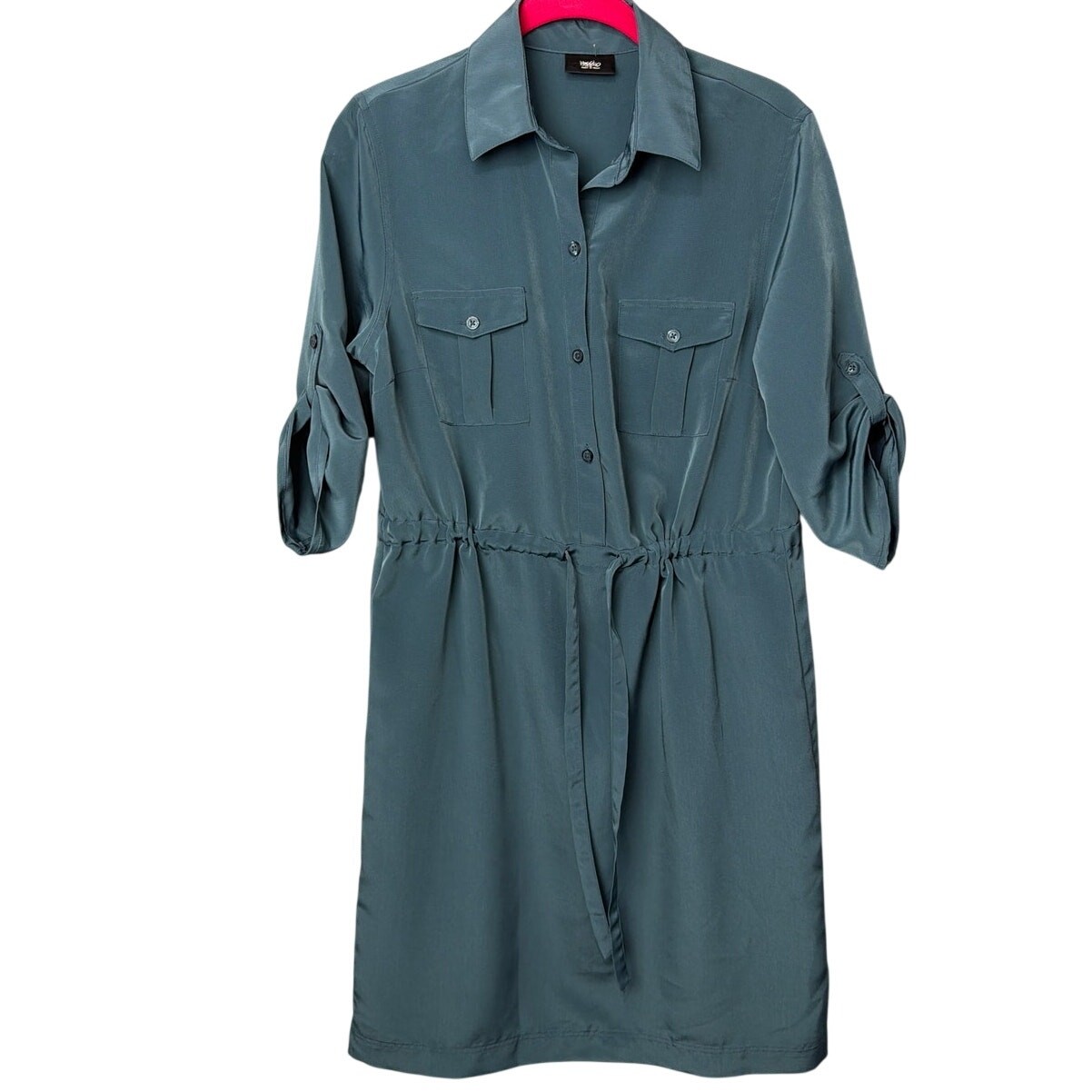 Mossimo Teal Shirt Dress Drawstring Waist Roll Tab Sleeve Utility Casual Travel