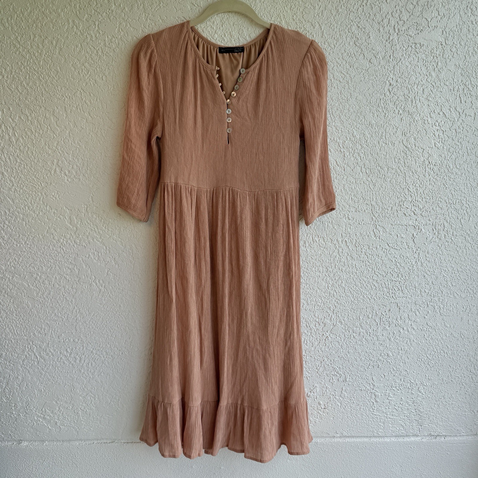 Women’s S Peasant Boho Hippie Gypsy Midi Dress Clay Orange Flowy Summer Cottage