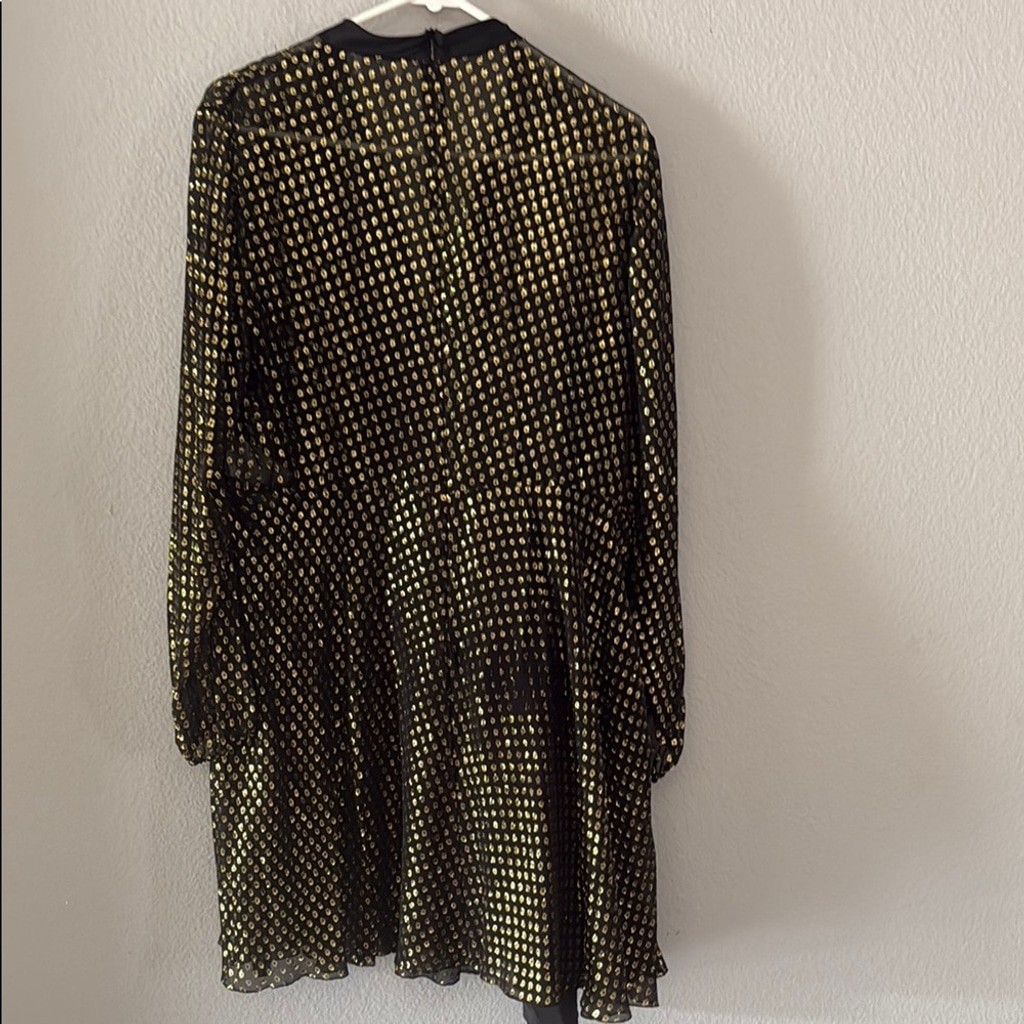 RED Valentino Black and Gold Bishop Sleeve cocktail dress pussybow