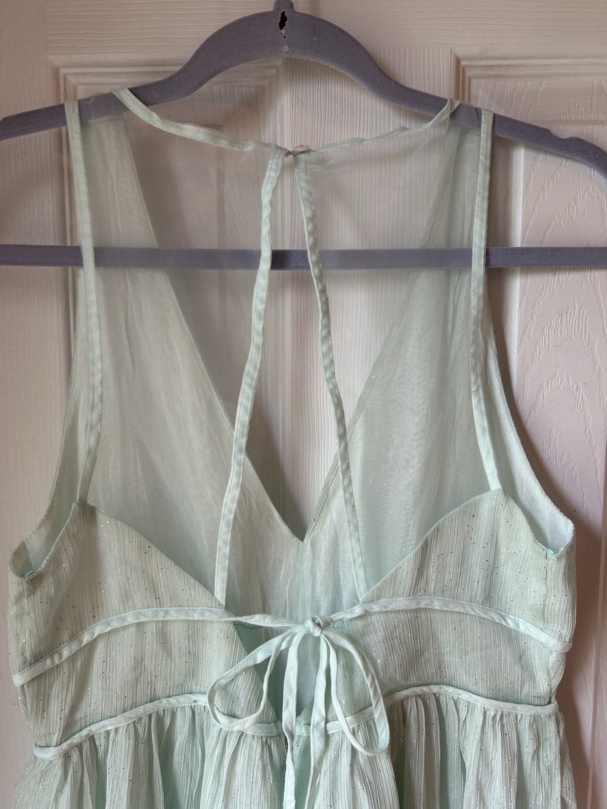WOVEN PINK Womens M Mint Green Glitter V-Neck Sleeveless Wide Leg Jumpsuit