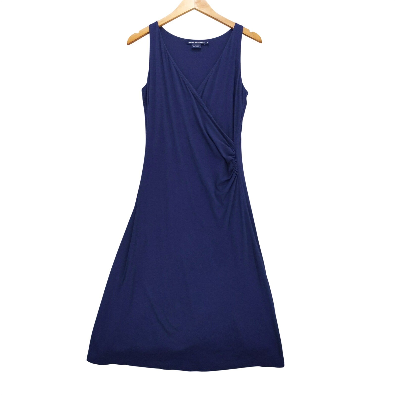 Ralph Lauren Sport Faux Wrap Dress Womens S Blue Sleeveless Ruched Midi