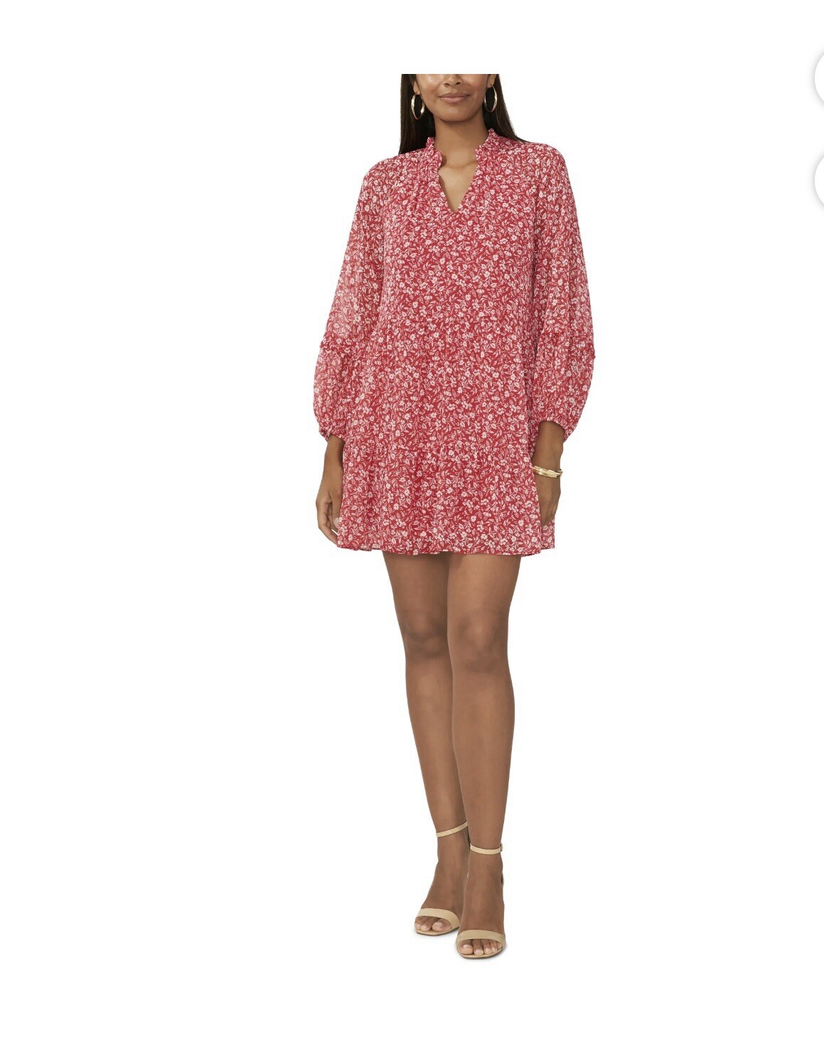 Sam & Jess Women’s Size L Navy and Rust Ball Print Chiffon Babydoll Dress