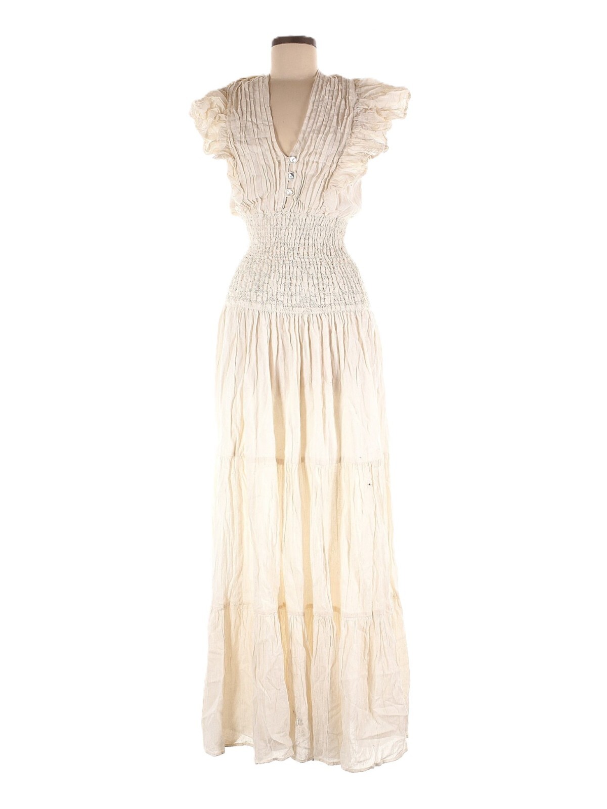 NWT Jen’s Pirate Booty Purple Rain Maxi in Natural Ivory V-neck Tiered Dress M