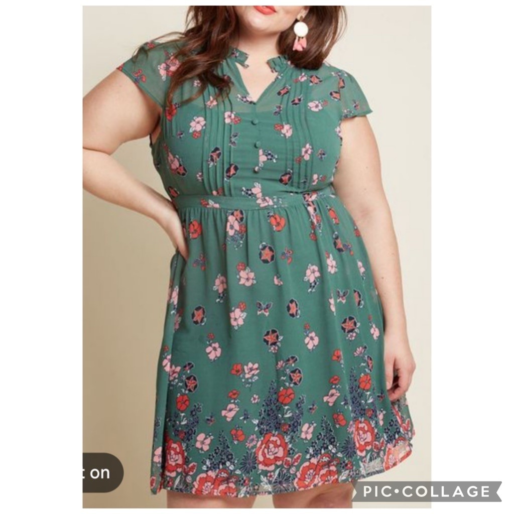 ModCloth “Oh Say Can You Museum” green butterfly and floral print A-line dress