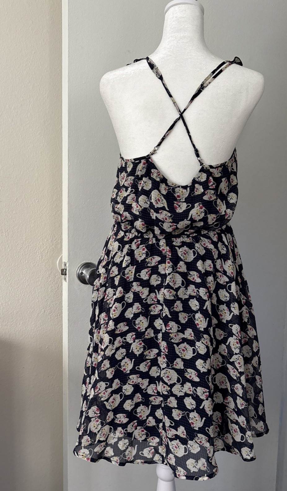 Disney x LC Lauren Conrad Teapot Chiffon Dress Womens S Navy Alice in Wonderland