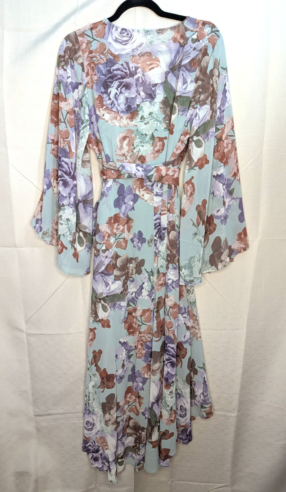 Women’s Size Large Wrap Mint Green Floral Boho Bell Sleeve High Low Maxi Dress