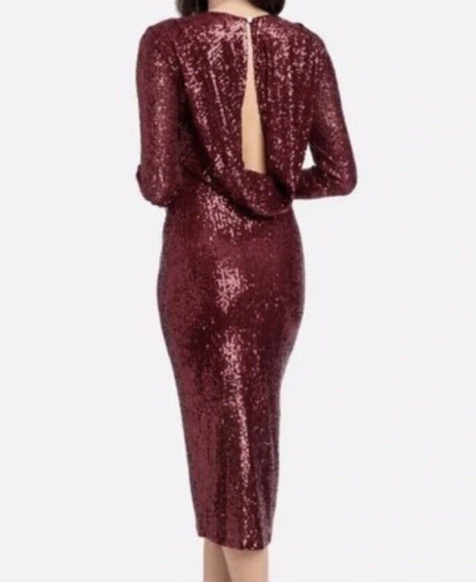 NWT Bebe SIZE XL Merlot Sequined Cowl back Midi Dress Elegant, Attractive $200
