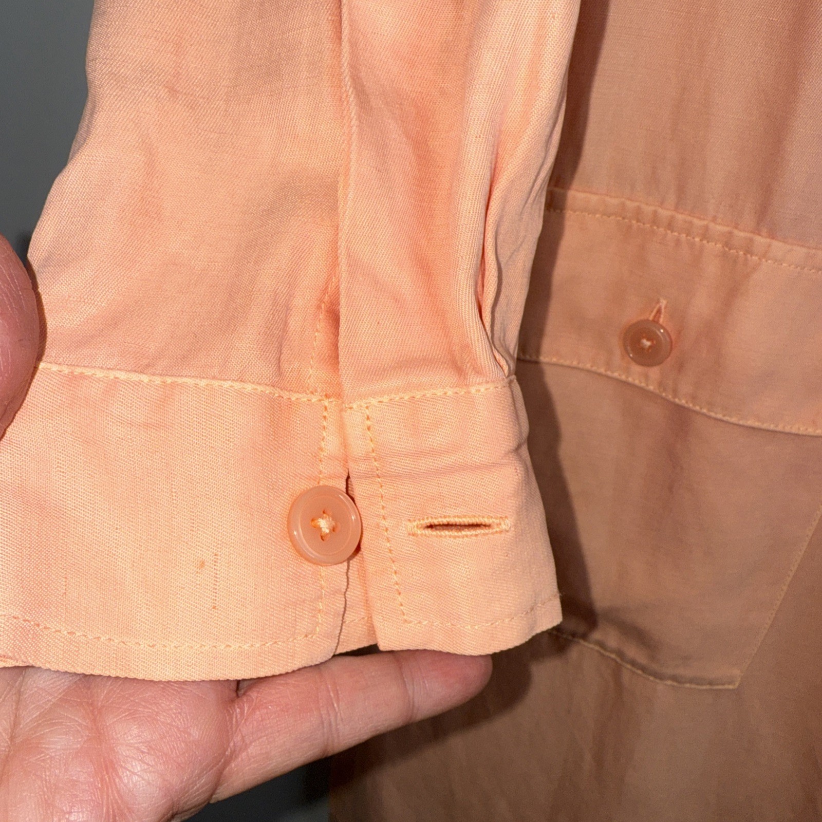Soft Surroundings Kiran M Peach Nectar Shirt Dress Linen Blend Roll Tab Sleeves