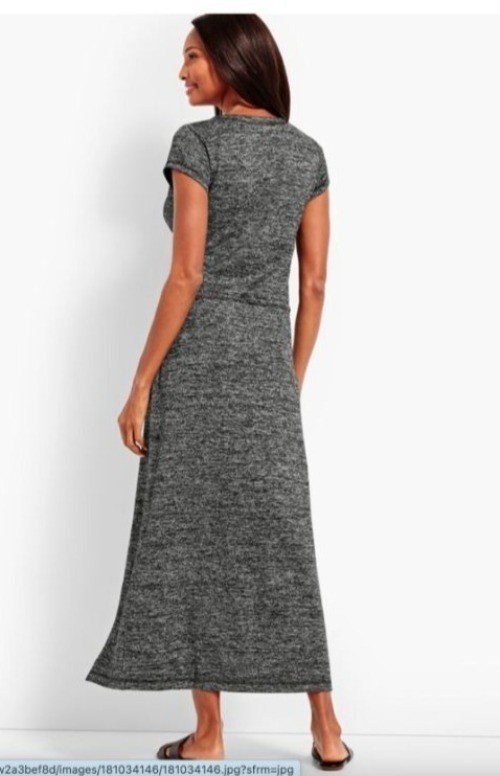 T By Talbots Womens Marled Soft-Drape Jersey knit Drawstring maxi Dress size XL