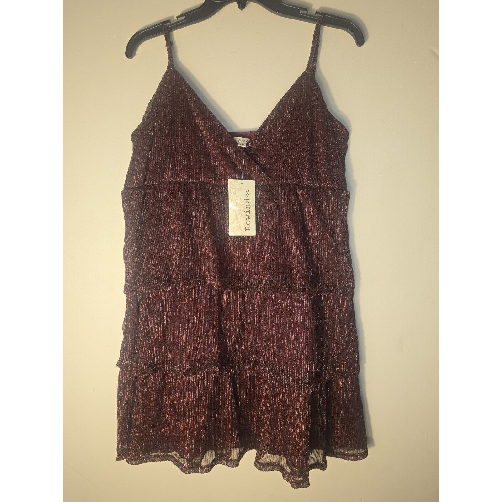 Rewind Dress Juniors Size XL Sparkle Red V Neck Sleeveless 5368