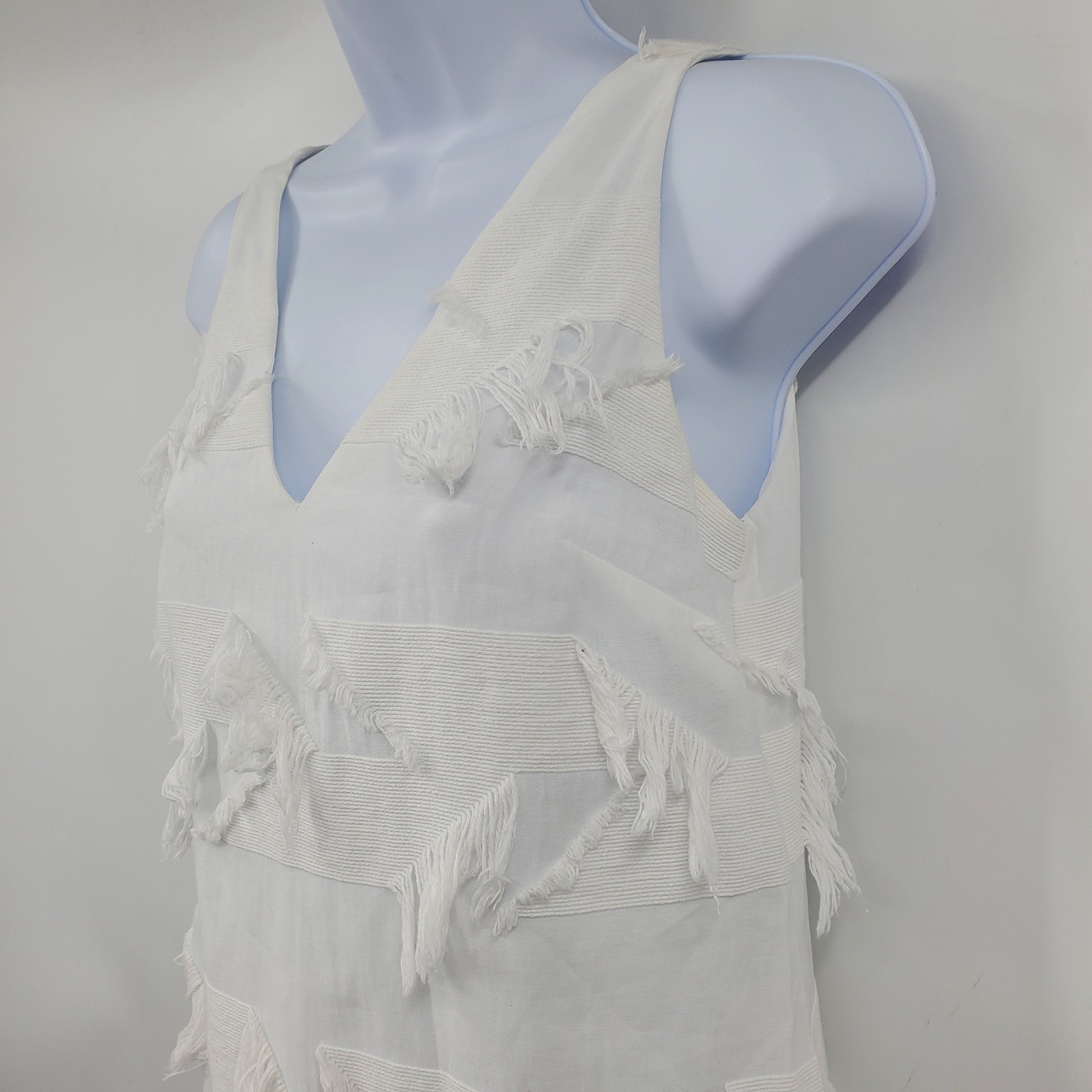 Maeve Anthropologie White Fringework V-Neck Shift Mini Dress 00P Petite Bridal