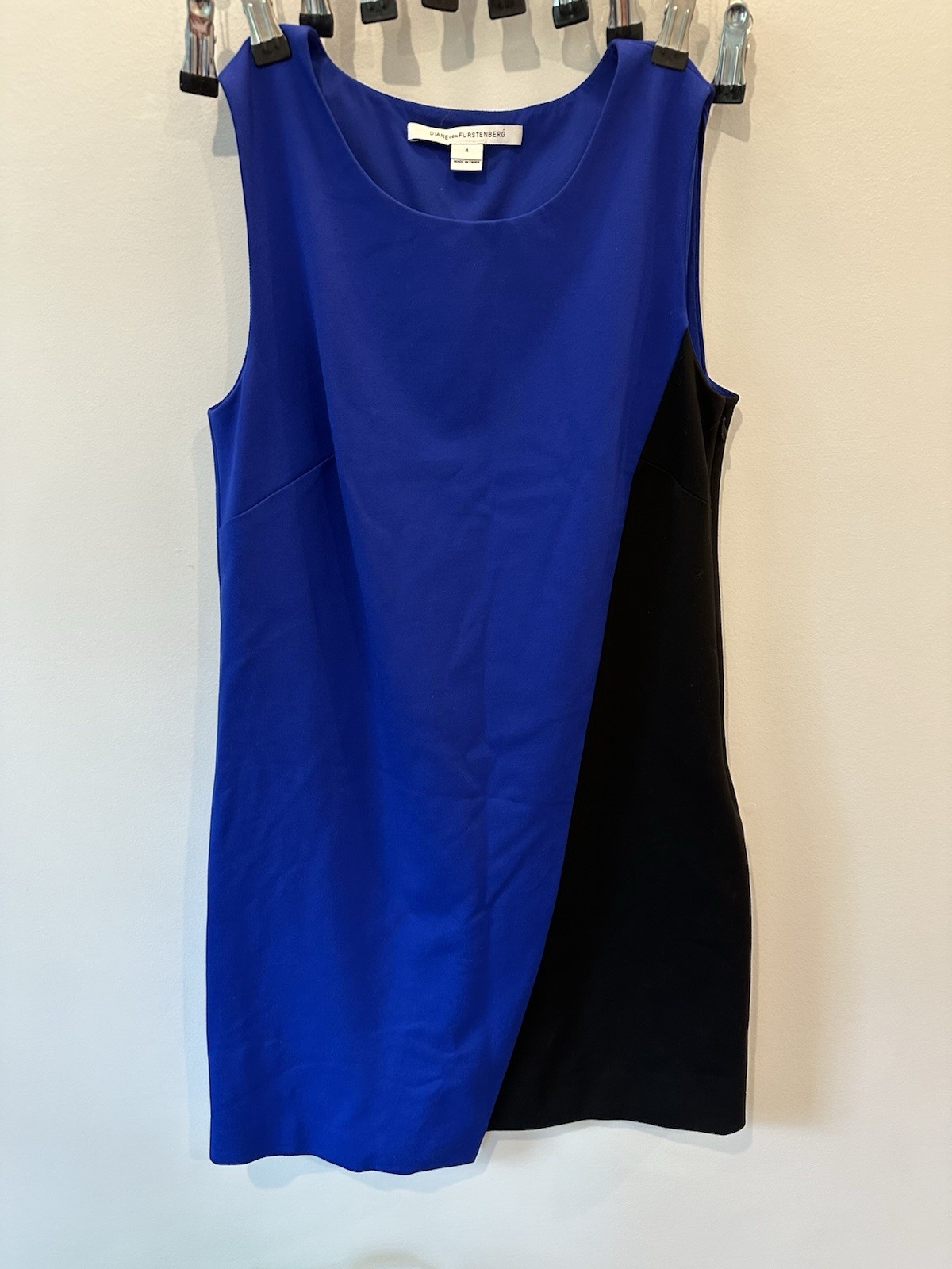 Diane von Furstenberg Black Cobalt Blue Colorblock Livvy Shift Dress Size 4