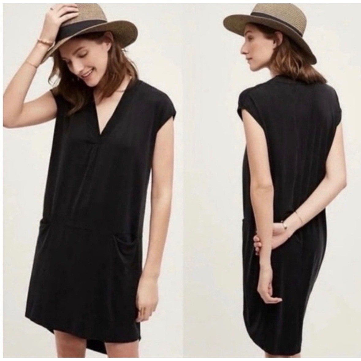 Dolan Left Coast Collection Anthropologie V-Neck Shift Dress Medium Black