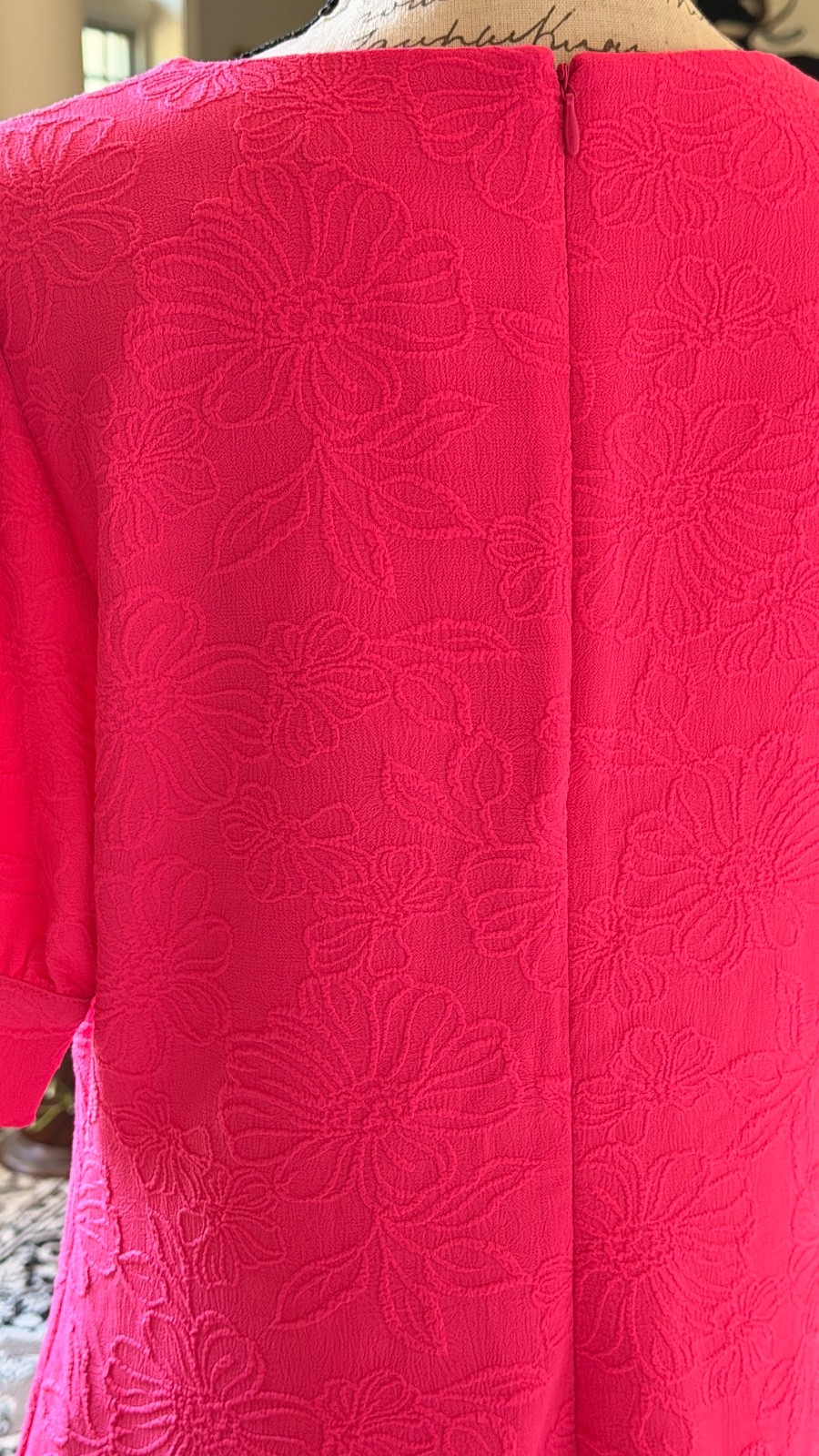NWT Tommy Hilfiger Blossom Jacquard Puff Sleeve Dress Pink V-Neck Sz 12 Floral