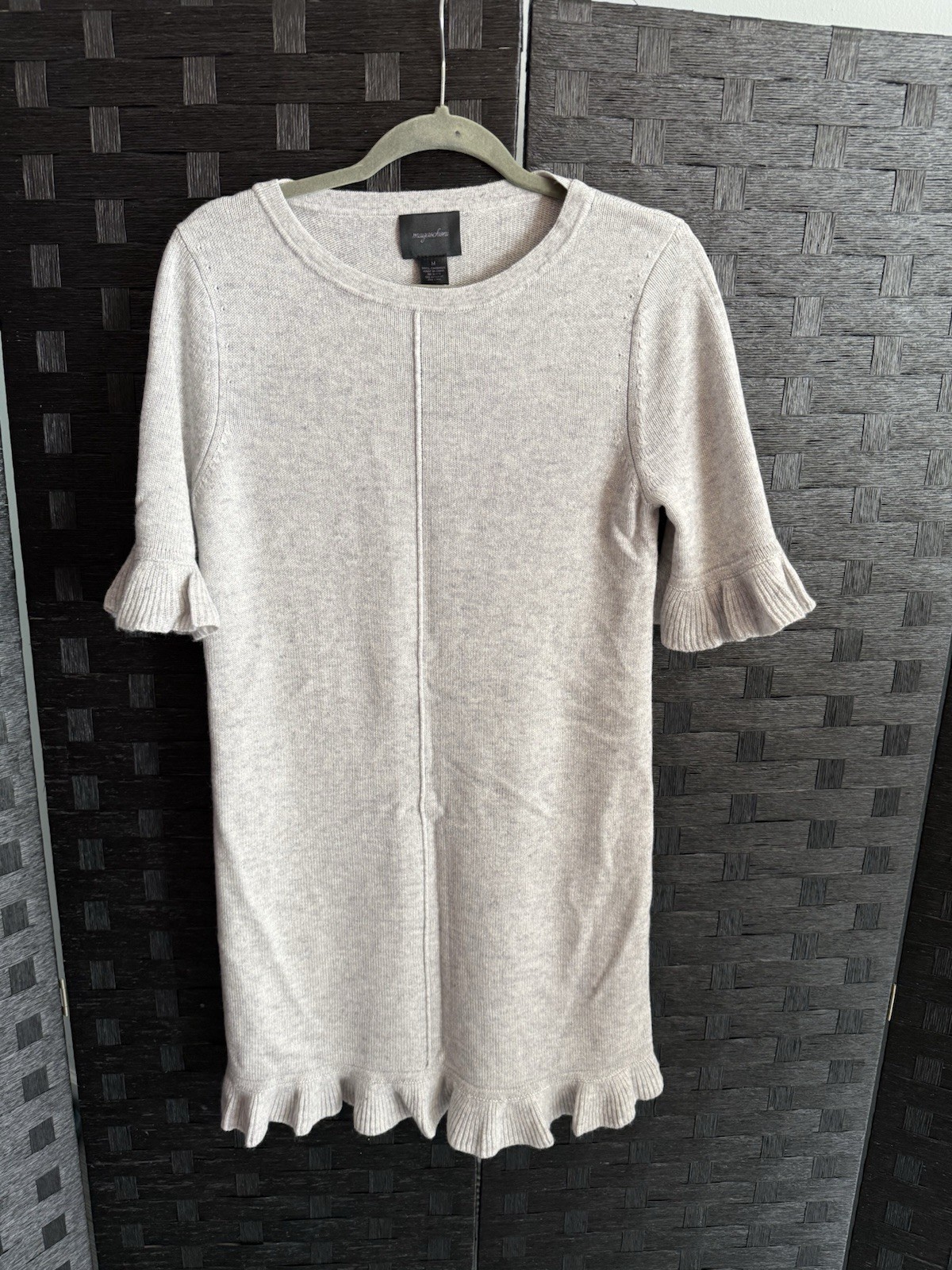 Magaschoni Cashmere day break heather grey ruffled sweater dress Size M medium