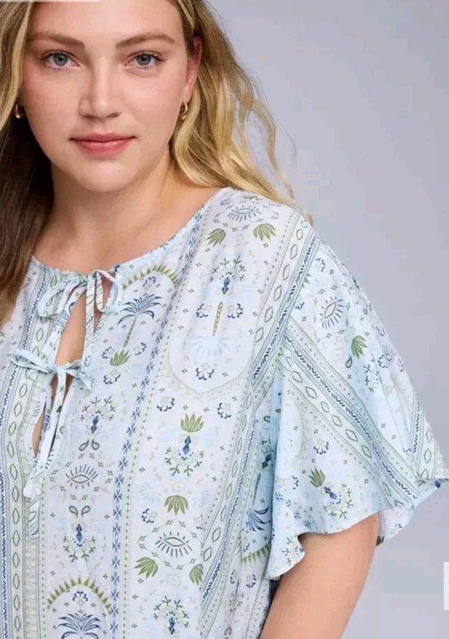 NWT BELLE ISLE BY TORRID Blue Palms Short Sleeve Popover Mini Dress Sz 2 2X 18
