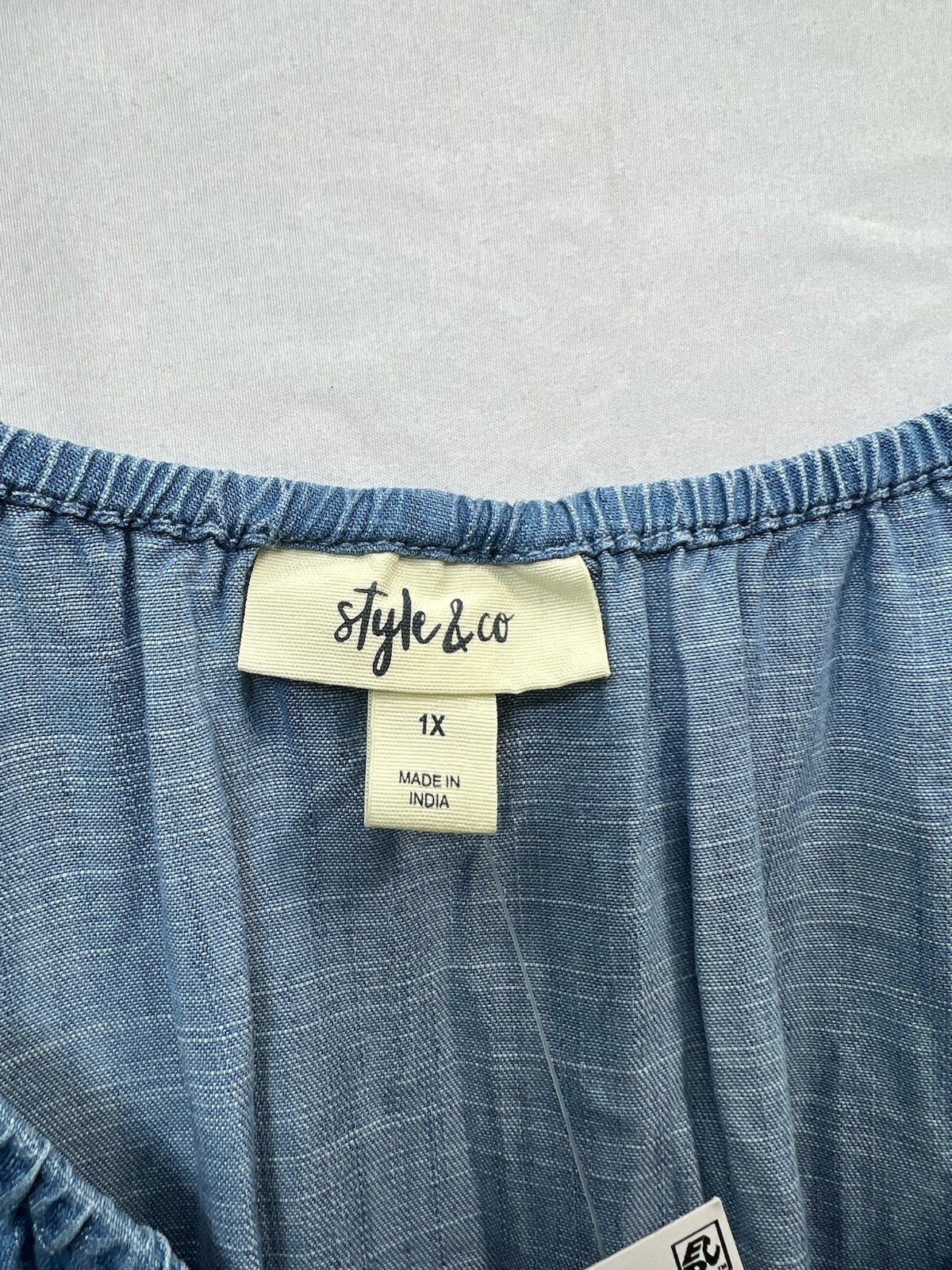 Style and Co Midi Dress Womens Plus size 1X Blue On off Shoulder Chambray New