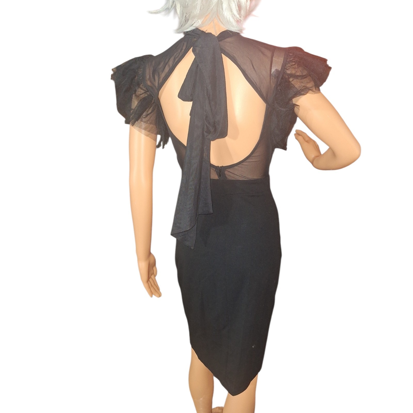 Whimsigoth Invented Class Black Mesh Midi Dress Sheer Ruffle Sz M Grunge Sexy