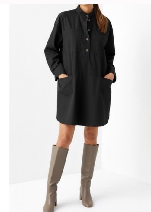 SEZANE Salome Mini Shift Dress Wool Blend Half Button Black Women IT/40 US/8 NWT