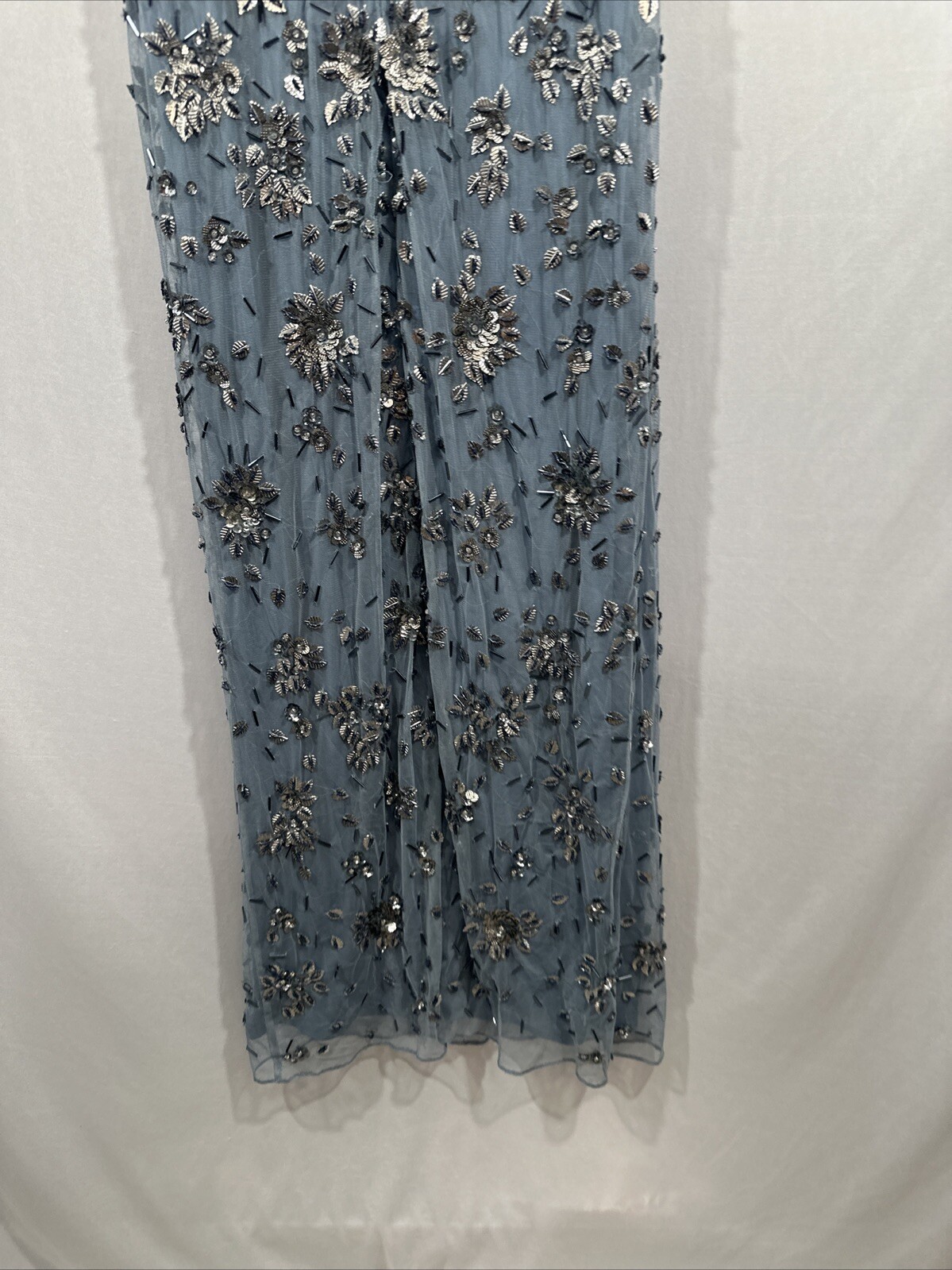 NWT Mac Duggal [ 2 ] 5477 Floral Embellished Scoop Neck Gown in Slate Grey #J744