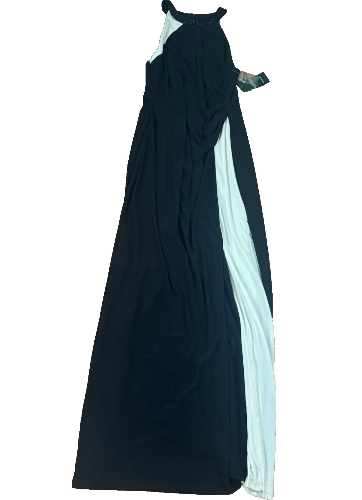 NEW Ralph Lauren Maxi Dress Sz 14 Black White Stripe Evening Rhinestone $185 NWT