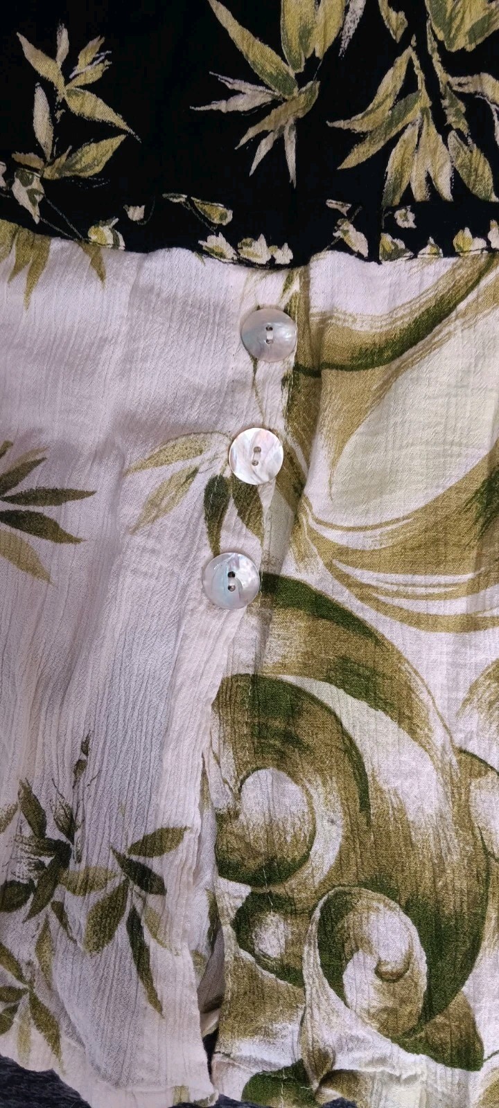 Vintage CASUAL STUDIO Black/GreenFloral Linen Dress Square Neck Short Sleeve M