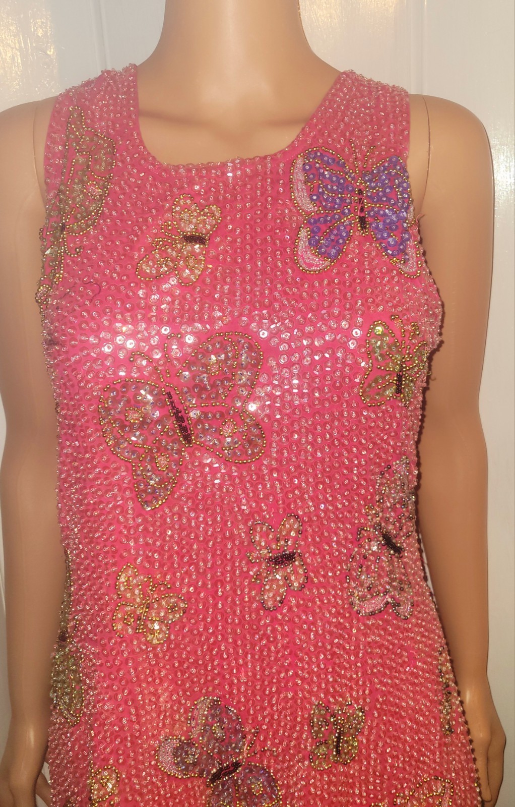Little Attitudes Beautiful Hand Sewn Sequin Pink Butterfly Dress Size 14