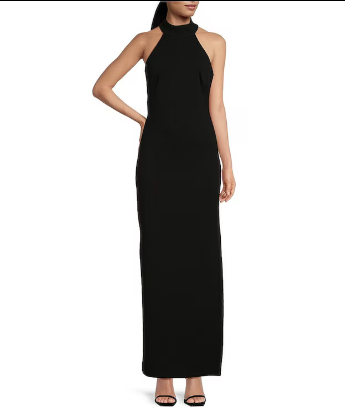 Belle by Badgley Mischka Reese Gown Black Halter Maxi Dress Formal Size 10 NWT